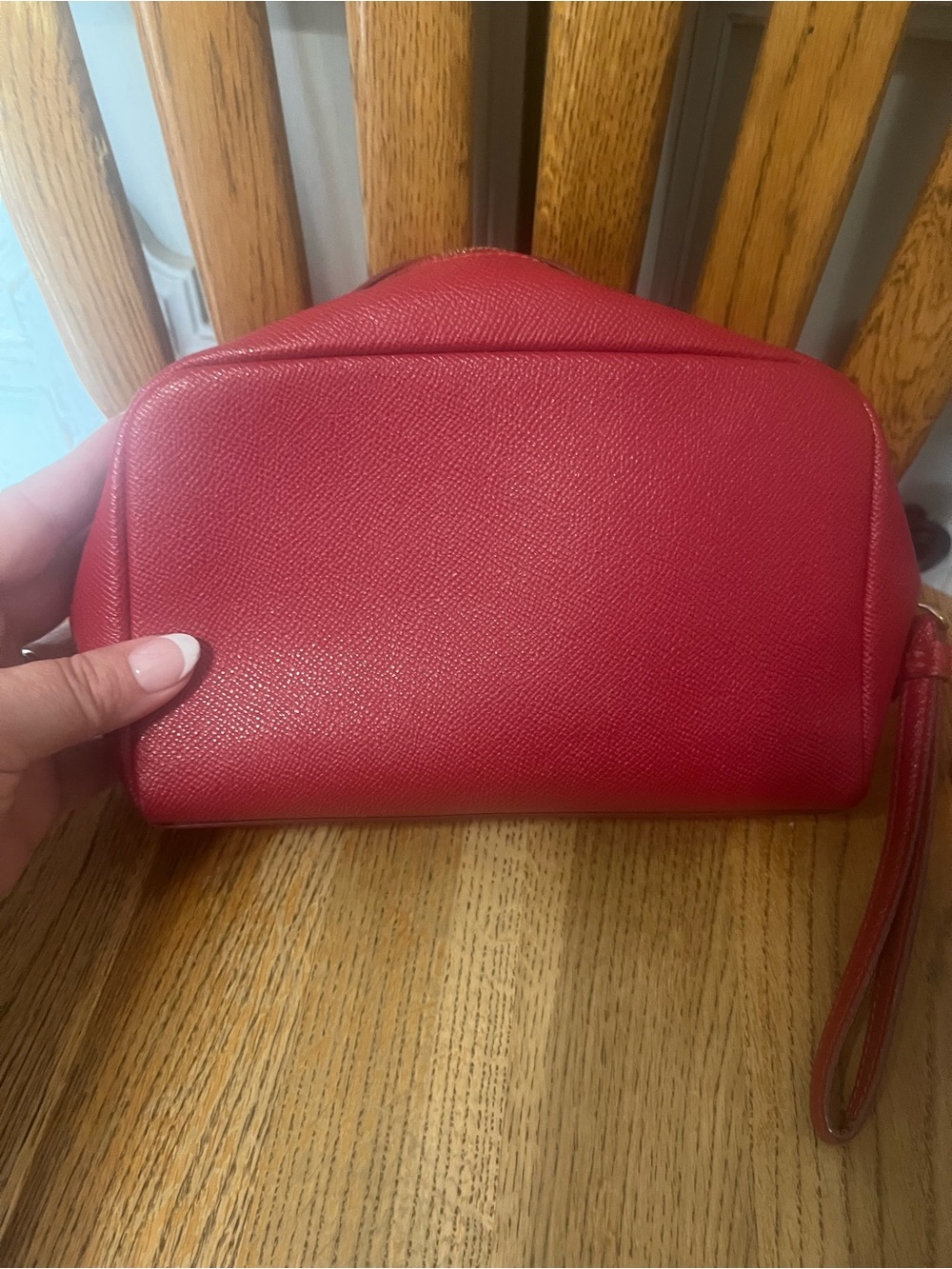 Coach Red Saffiano Leather Wristlet Pouch with Gold Logo - Picture 4 of 4